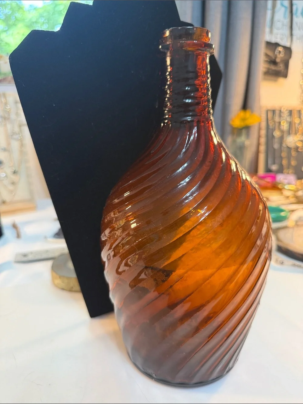 Vintage Owen’s-Illinois Amber Swirled Glass Bottle Guc 10” tall x 17.5” round
